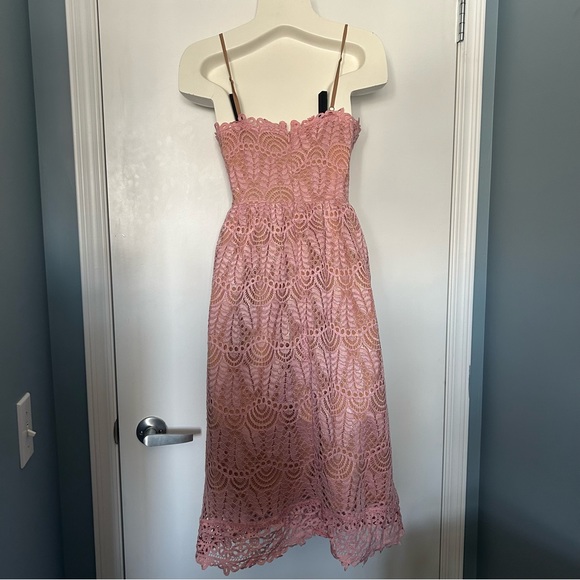 Current Air (Anthropologie) Pink Lace Overlay Midi Dress - Picture 3 of 16